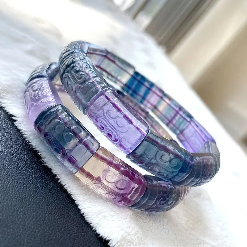 Natural Colorful Fluorite Quartz Gemstone Bracelet, Clear Rectangle Beads Sizes 13x10mm