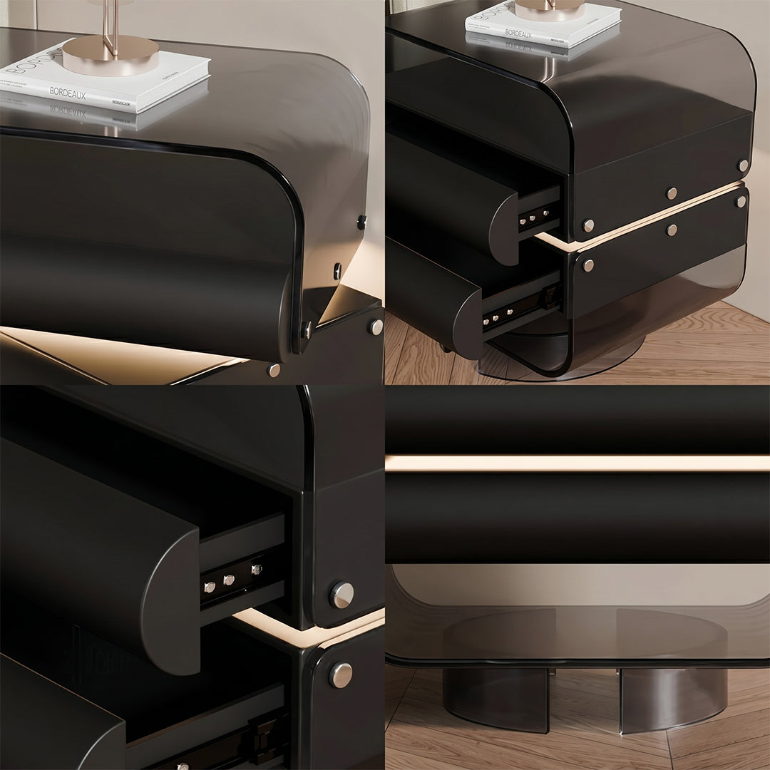 Friesen Rotateble Bedside Table With Storage & Light Strip