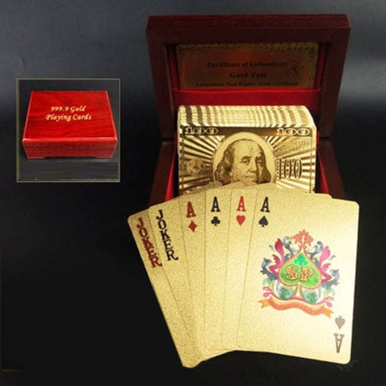 Creative Frosted Back Texture Plastic From Vegas to Macau Playing Cards Texas Poker with Wooden Gift Box, Golden Dollar Wooden Gift Box, Golden Tattice Gift Box