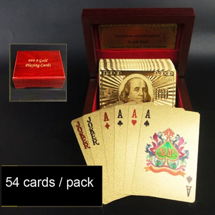 Creative Frosted Back Texture Plastic From Vegas to Macau Playing Cards Texas Poker with Wooden Gift Box, Golden Dollar Wooden Gift Box, Golden Tattice Gift Box