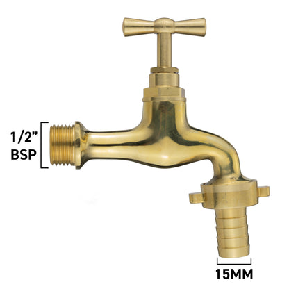 15mm Brass Wall Flange Kit with 15mm Barbed Polished Brass Tap Hose Pipe Fitting