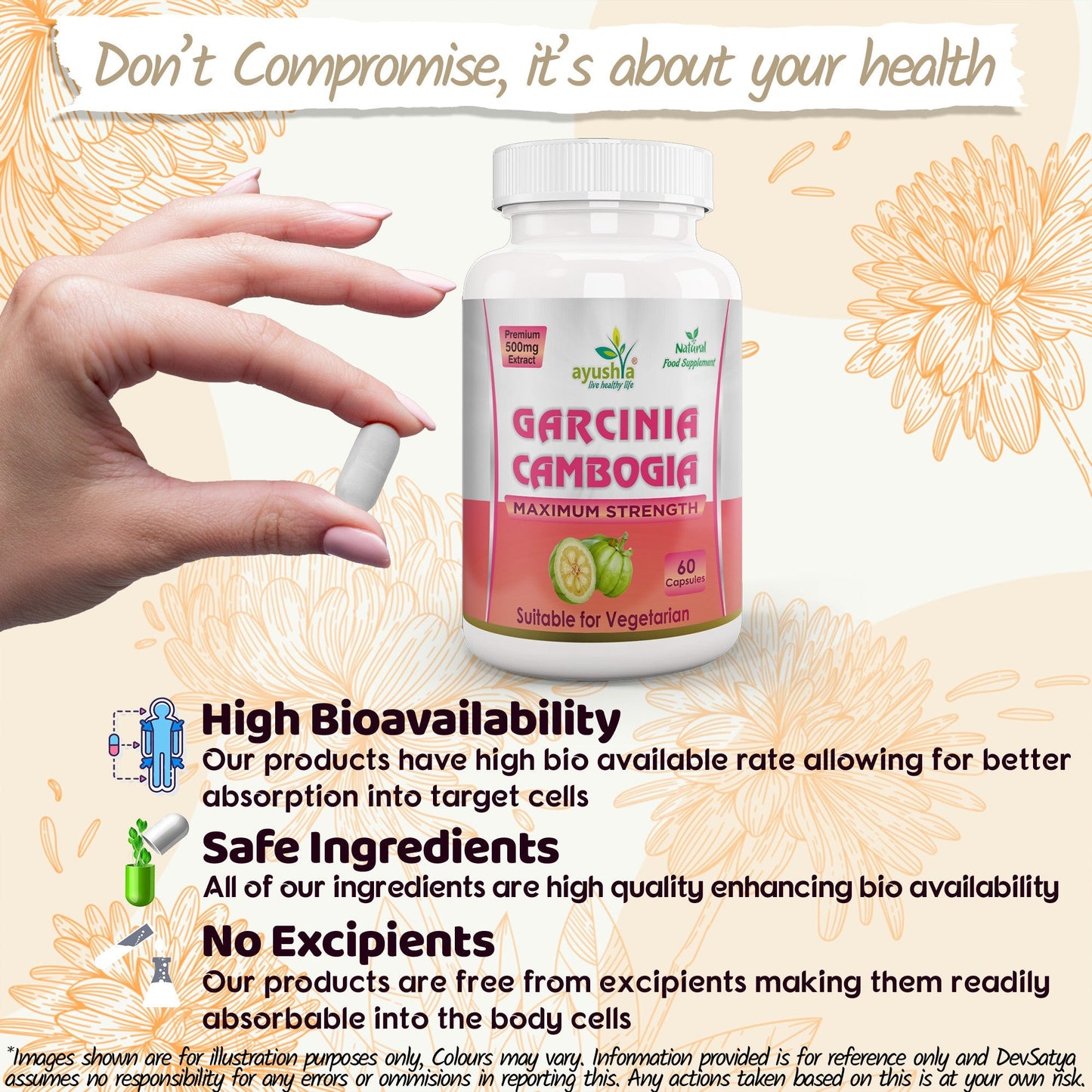 Ayushya Garcinia Cambogia Capsules (Malabar Tamarind) Healthy Weight Support - Vegan, Gluten Free, Non-GMO, 60 Capsules