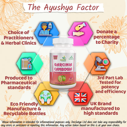 Ayushya Garcinia Cambogia Capsules (Malabar Tamarind) Healthy Weight Support - Vegan, Gluten Free, Non-GMO, 60 Capsules