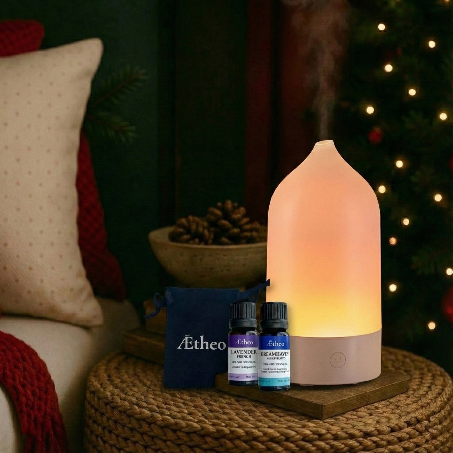 Aetheo Elegant Sleep Gift Set — White Diffuser and 2 Essential Oils