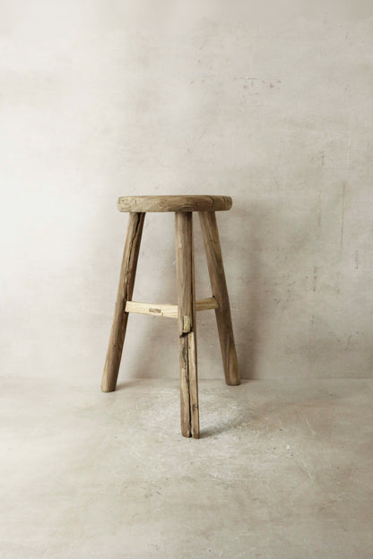 Vintage Rustic Elm Wood Stool - Round - No 27