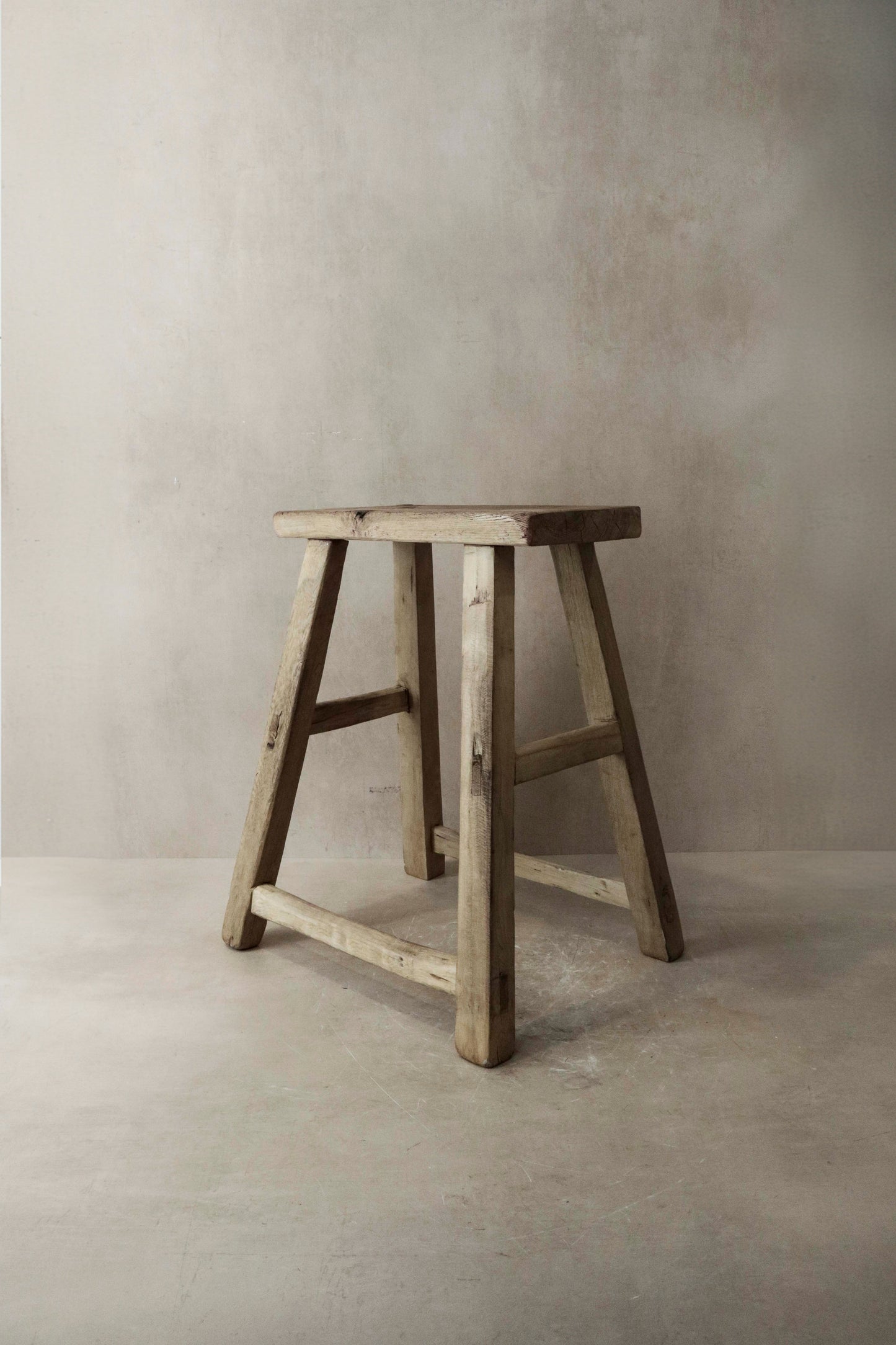 Vintage Rustic Elm Wood Stool - Medium - No 5