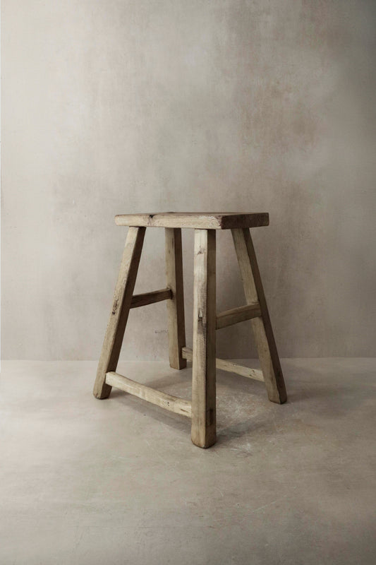 Vintage Rustic Elm Wood Stool - Medium - No 5