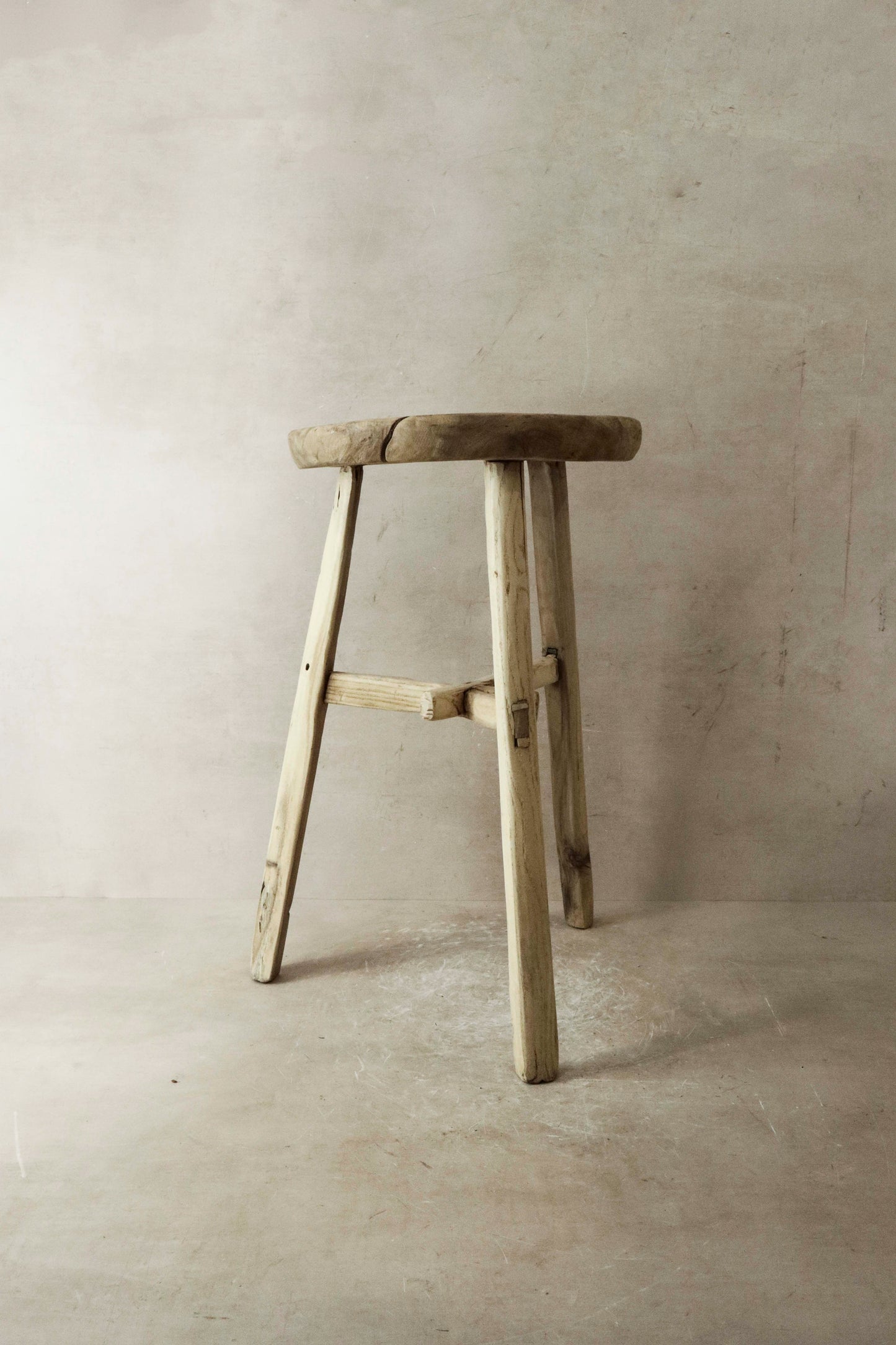 Vintage Rustic Elm Wood Stool - Round - No 22