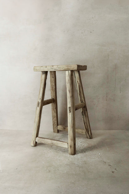 Vintage Rustic Elm Wood Stool - Medium - No 35