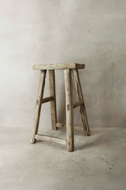Vintage Rustic Elm Wood Stool - Medium - No 35