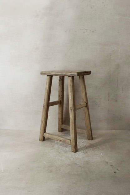 Vintage Rustic Elm Wood Stool - Medium - No 36