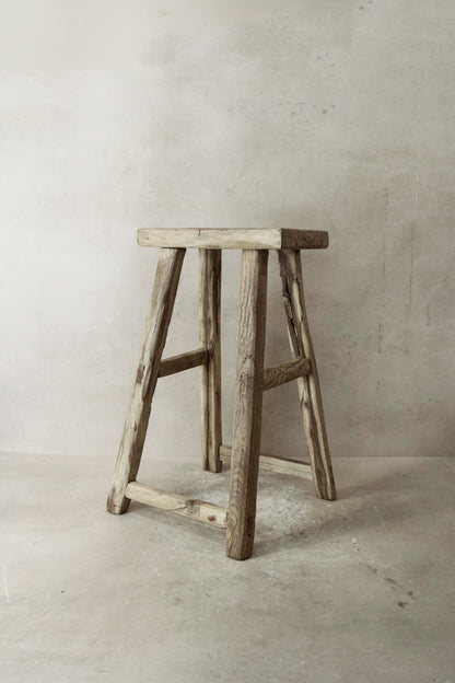 Vintage Rustic Elm Wood Stool - Medium - No 35
