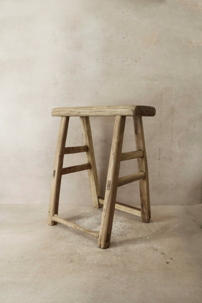 Vintage Rustic Elm Wood Stool - Medium - No 42