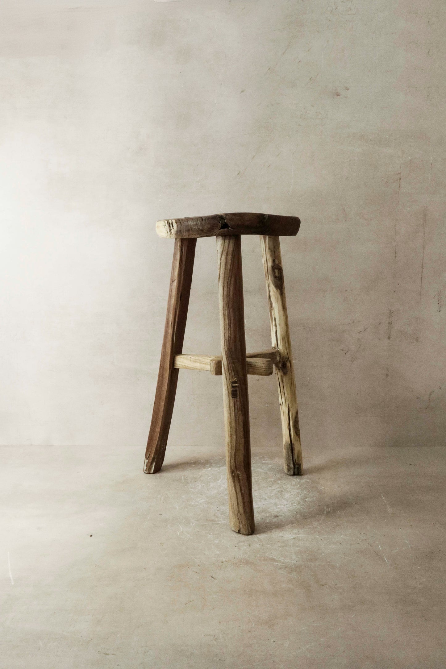 Vintage Rustic Elm Wood Stool - Round - No 23