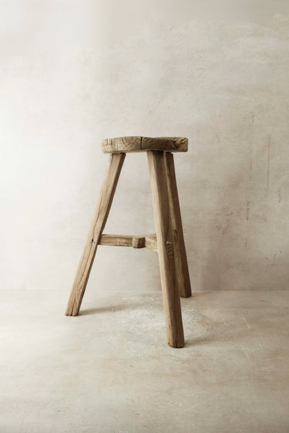Vintage Rustic Elm Wood Stool - Round - No 21