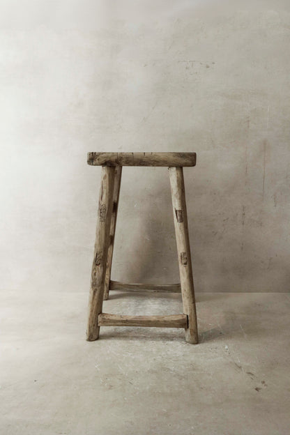 Vintage Rustic Elm Wood Stool - Medium - No 33