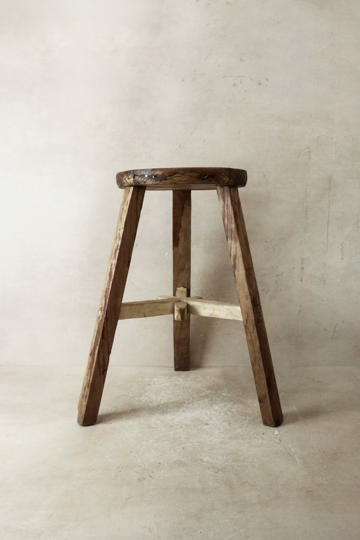 Vintage Rustic Elm Wood Stool - Round - No 28