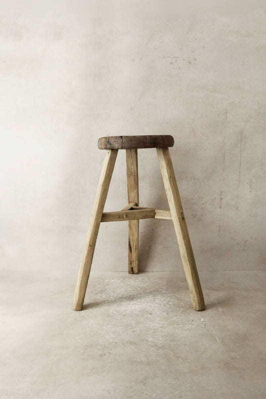 Vintage Rustic Elm Wood Stool - Round - No 26