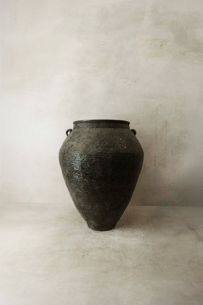 Large Vintage Brown Glazed Ceramic Pot - AS2