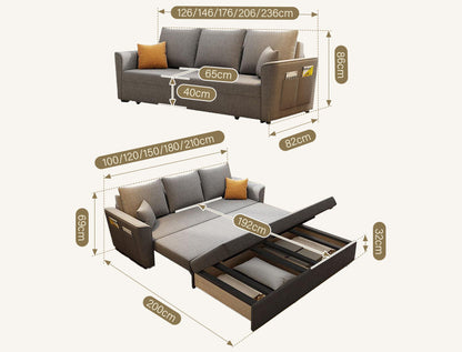 Gertrude Two Seater Sofa Bed, Linen