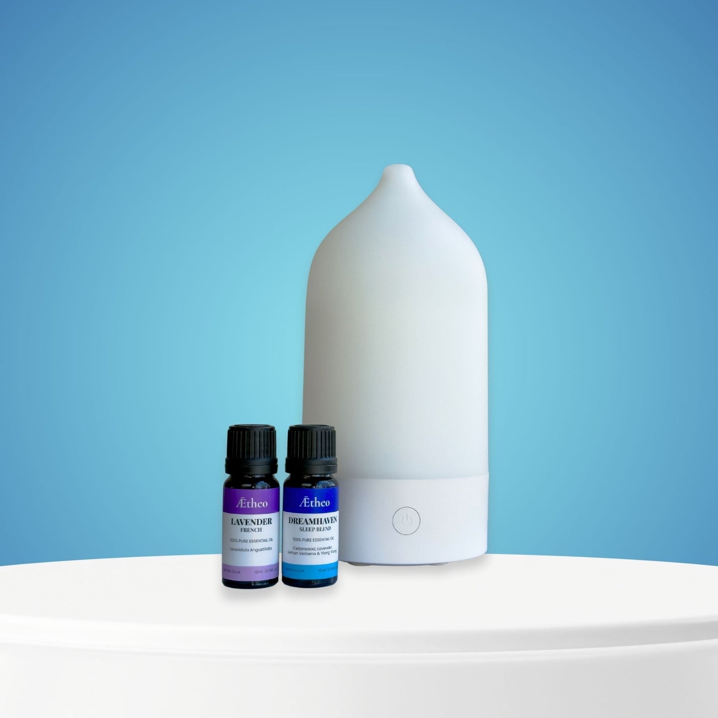 Aetheo Elegant Sleep Gift Set — White Diffuser and 2 Essential Oils