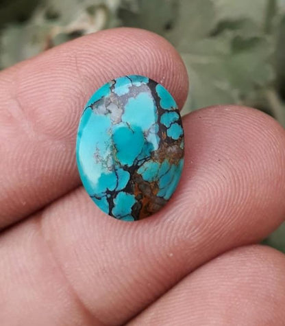 4ct Natural Turquoise, Green Matrix Turquoise, Shajri Feroza, Real Firoza Stone -15x11mm