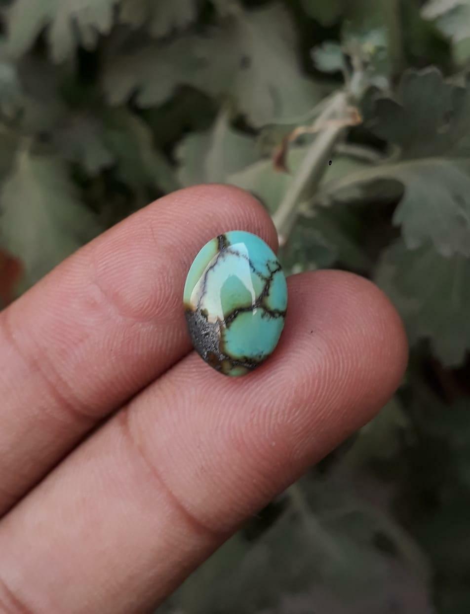 Natural Turquoise, Green Matrix Turquoise, Shajri Feroza, Real Firoza Stone-  13.7x10mm
