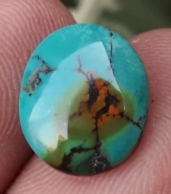 4.3ct Natural Turquoise, Green Matrix Turquoise, Shajri Feroza, Real Firoza Stone-  10.8x12.5mm