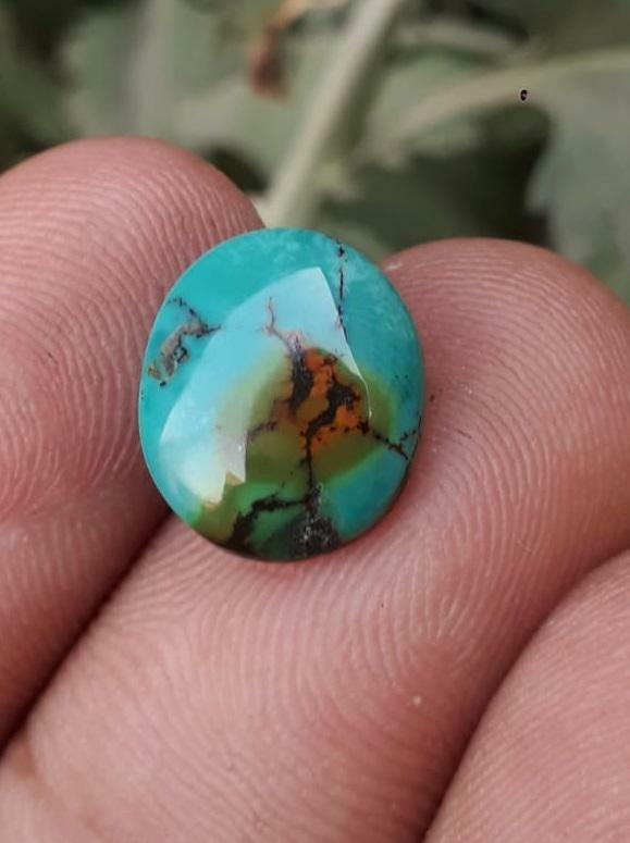 4.3ct Natural Turquoise, Green Matrix Turquoise, Shajri Feroza, Real Firoza Stone-  10.8x12.5mm
