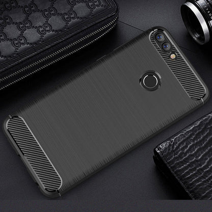 For Huawei  P smart / Enjoy 7S Brushed Texture Carbon Fiber Shockproof TPU Protective Back Case, For Huawei P smart / Enjoy 7S
