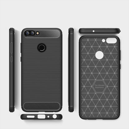 For Huawei  P smart / Enjoy 7S Brushed Texture Carbon Fiber Shockproof TPU Protective Back Case, For Huawei P smart / Enjoy 7S