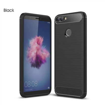 For Huawei  P smart / Enjoy 7S Brushed Texture Carbon Fiber Shockproof TPU Protective Back Case, For Huawei P smart / Enjoy 7S