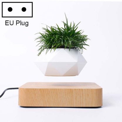 Diamond Plastic Flower Pot + Dark Wood Grain Base Magnetic Levitation Potted Plant Home Decoration, EU Plug, Dark Wood Grain EU Plug, Light Wood Grain EU Plug
