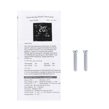 BHT-2001 3A Load Water Heating Type LCD Digital Heating Room Thermostat, Display Clock / Temperature / Time / Week / Heat etc., BHT-2001 3A (Black)