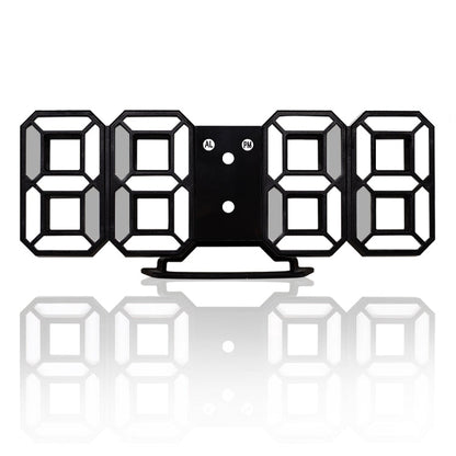 Multi-Function Large 3D LED Digital Wall Alarm Clock with Snooze Function, 12/24 Hours Display for Home, Kitchen, Office, DC 5V, CE Certificated, Black Body White Characters, Black Body Blue Characters