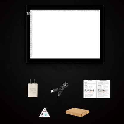 A4 Size 5W 5V LED Three Level of Brightness Dimmable Acrylic Copy Boards for Anime Sketch Drawing Sketchpad, with USB Cable & Plug, Size：240x360x5mm
