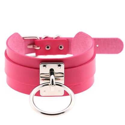 European and American Harajuku PU Leather Silver Single Ring Collar Wide Street-Snap Nightclub O-shaped Choker Necklace, Silver Ring