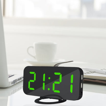 Multifunction Creative Mirror Reflective LED Display Alarm Clock with Snooze Function & 2 USB Charge Port