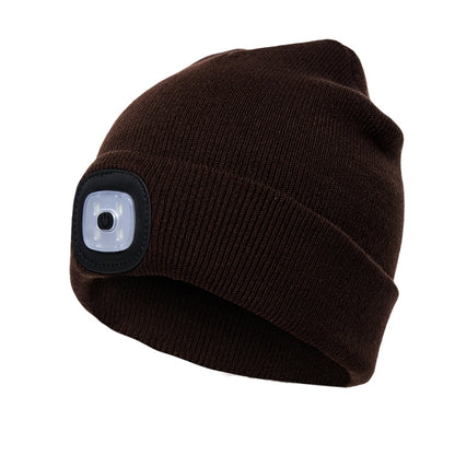Unisex Warm Winter Polyacrylonitrile Knit Hat Adult Head Cap with 4 LED Lights, USB Type