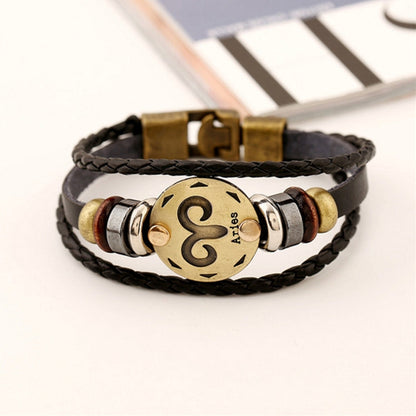 2 PCS Couple Lovers Jewelry Leather Braided Constellation Detail Hand Chain Bracelet, Size: 21*1.2cm, HC3505A, HC3505B, HC3505C, HC3505D, HC3505E, HC3505F, HC3505G, HC3505H, HC3505J, HC3505K, HC3505L, HC3505M
