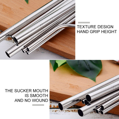5pcs Reusable Stainless Steel Bent Drinking Straw + Cleaner Brush Set Kit,  215*6mm, 215*6mm (Bent)