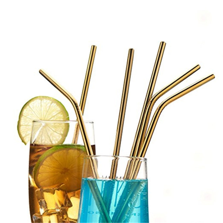 5pcs Reusable Stainless Steel Straight Drinking Straw + Cleaner Brush Set Kit,  215*6mm, 215*6mm (Straight)