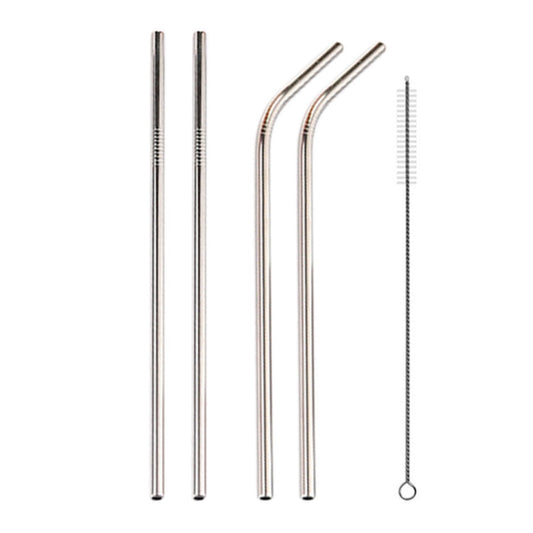 4pcs Reusable Stainless Steel Drinking Straw + Cleaner Brush Set Kit,  215*6mm, 215*6mm (Combination)