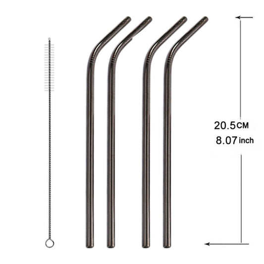5pcs Reusable Stainless Steel Bent Drinking Straw + Cleaner Brush Set Kit,  215*8mm, 215*8mm (Bent)