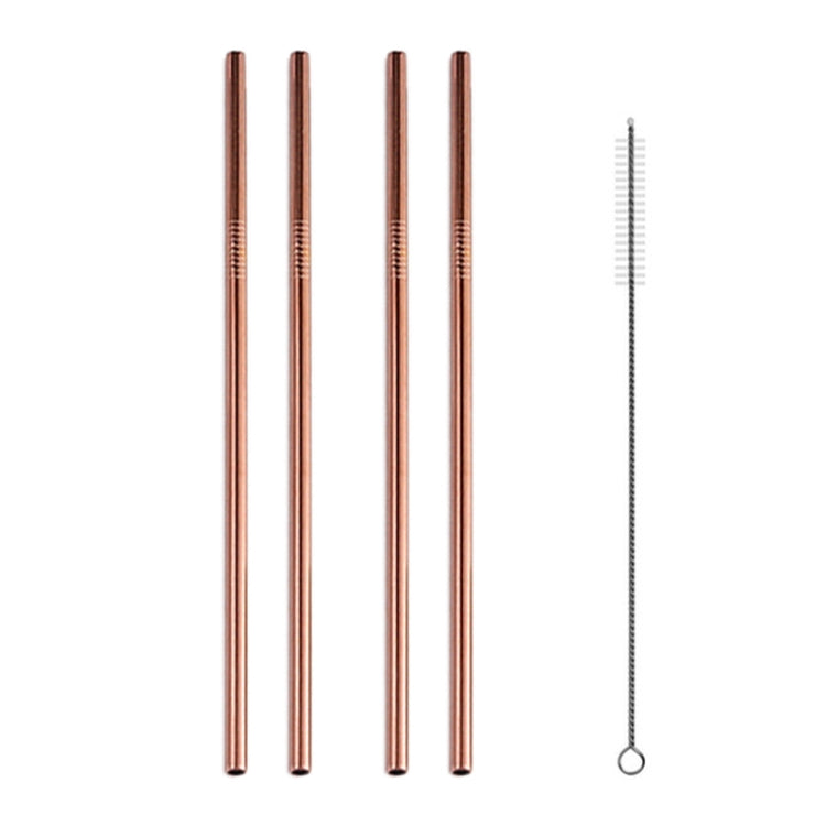 5pcs Reusable Stainless Steel Straight Drinking Straw + Cleaner Brush Set Kit,  215*8mm, 215*8mm (Straight)