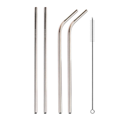 4pcs Reusable Stainless Steel Drinking Straw + Cleaner Brush Set Kit,  215*8mm, 215*8mm (Combination)