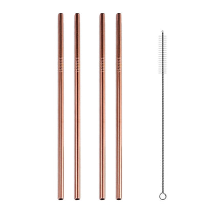 5pcs Reusable Stainless Steel Straight Drinking Straw + Cleaner Brush Set Kit,  266*6mm, 266*6mm (Straight)