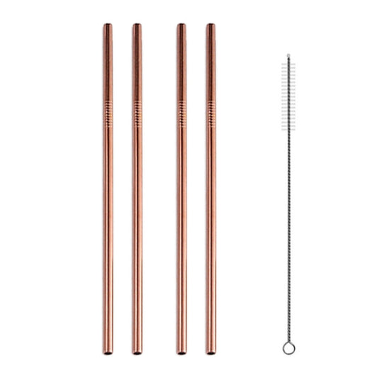 5pcs Reusable Stainless Steel Straight Drinking Straw + Cleaner Brush Set Kit,  266*6mm, 266*6mm (Straight)