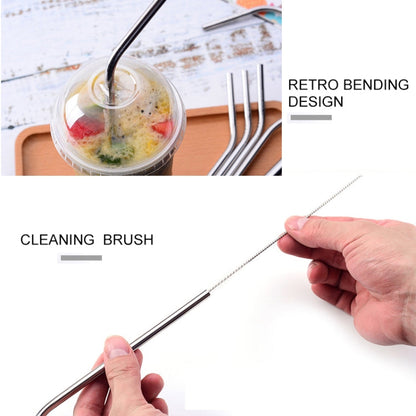 5pcs Reusable Stainless Steel Straight Drinking Straw + Cleaner Brush Set Kit,  266*6mm, 266*6mm (Straight)