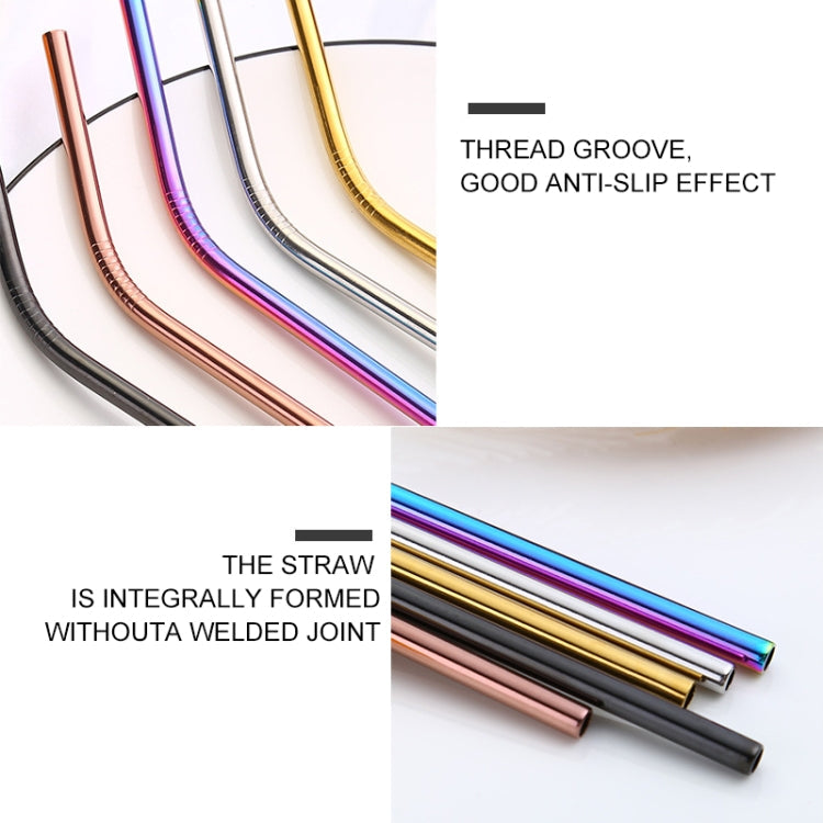 5pcs Reusable Stainless Steel Straight Drinking Straw + Cleaner Brush Set Kit,  266*6mm, 266*6mm (Straight)